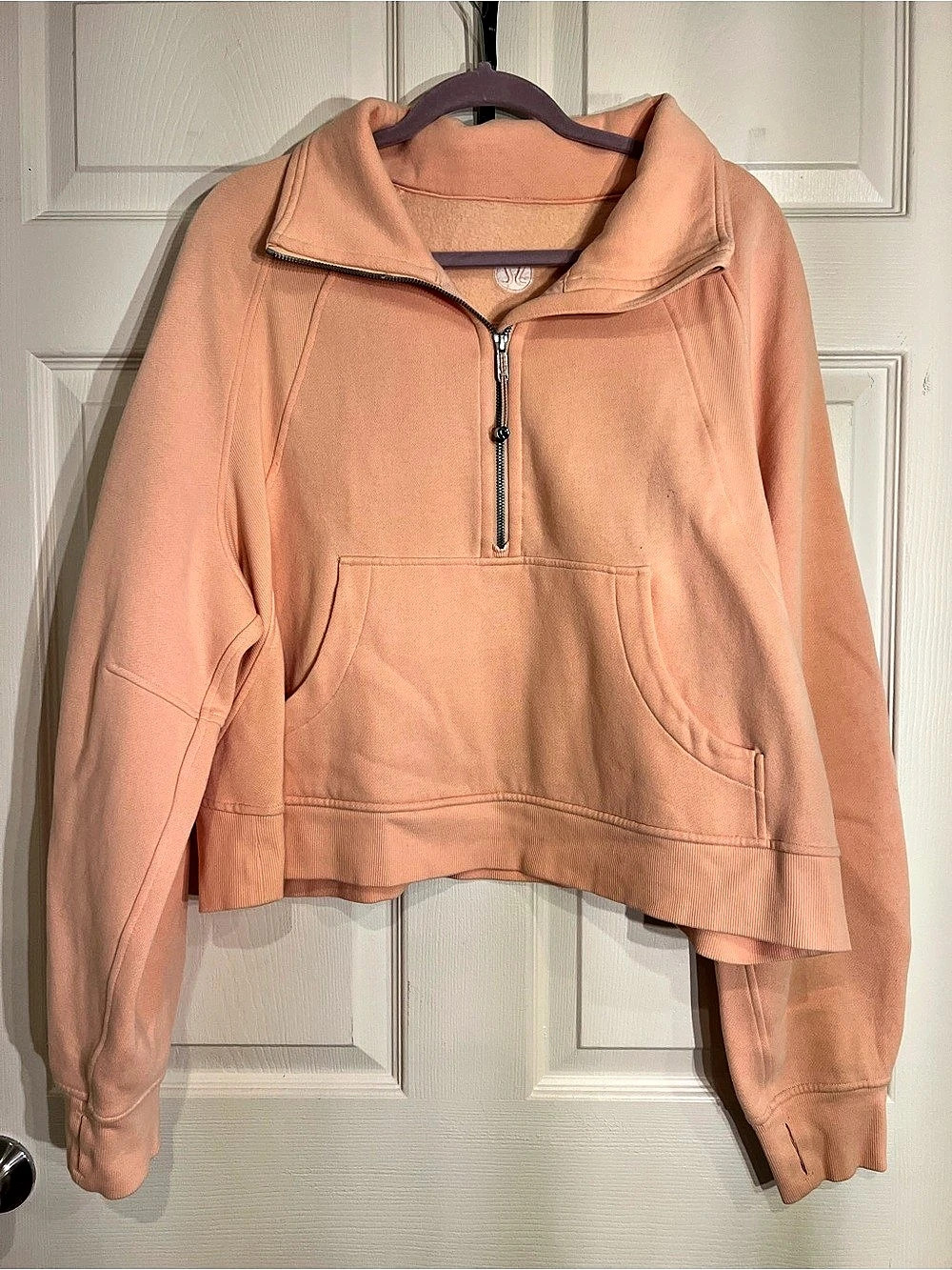 lululemon Scuba Oversized Funnel-Neck Half-Zip Pullover in light peach. XL/XXL